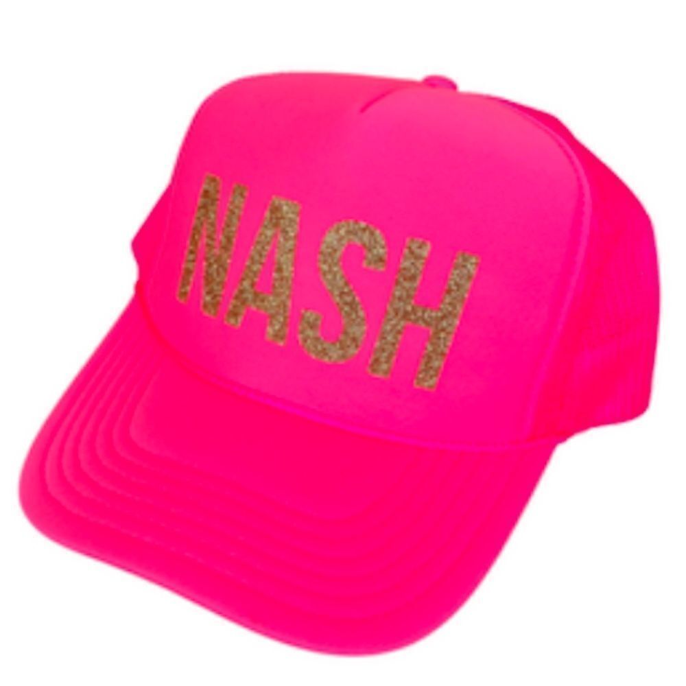 Hot Pink Trucker Hat BRAND NEW Gold Glitter 'NASH' Snap Back Mesh Backing NWT